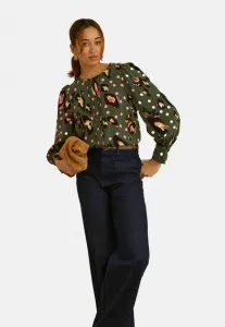 Блузка с круглым вырезом и пуговицами, укороченного кроя. Love & Roses, Khaki Green Animal