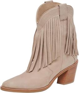 Женские ботинки Pazzion с закрытым носком, средний блочный каблук, вестерн-стиль, на широкую голень, с бахромой, без шнуровки, ботильоны для работы и путешествий, ретро-стиль, размер 4-16 US, Camel