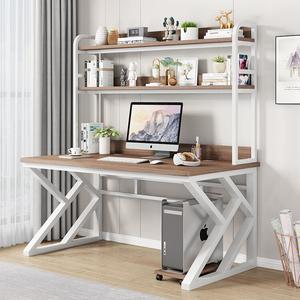 Компьютерный стол Xinmeikai с полками 160x60x170 см, белая рама + темный орех