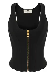 Вязаный топ на молнии в рубчик Elisabetta Franchi, черный