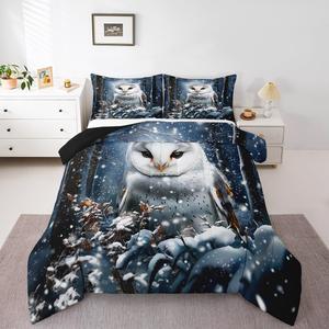Erosebridal Комплект постельного белья Owl Toddler с зимними снежинками, соснами и дикими животными, пуховое одеяло и наволочка, White Blue