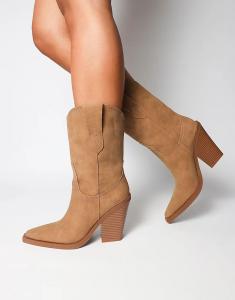 Ботинки в стиле вестерн на каблуке SIMMI Shoes Mercy из замши цвета верблюжьей шерсти