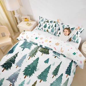 Erosebridal Комплект постельного белья с новогодним принтом в виде ёлки и зимнего леса, Green and White
