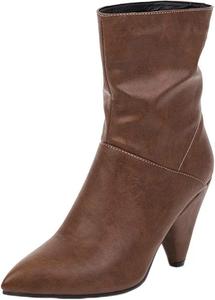 Женские короткие легкие кожаные ботильоны Yiozoi на высоком каблуке с зауженным носком для вечеринки, осенние, Brown