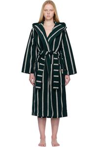 Зеленый и белый махровый халат с капюшоном Tekla