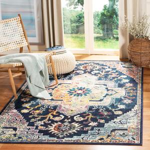 Ковер SAFAVIEH, 244 x 244 см, Crystal Collection, Navy & Fuchsia, дизайн Medallion Distressed, без линьки и простой в уходе, идеален для помещений с высокой проходимостью в гостиной, спальне (CRS501H)