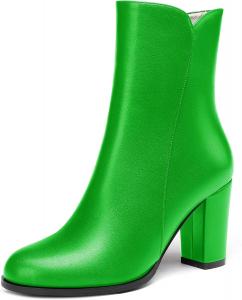 Женские короткие ботильоны WAYDERNS с квадратным носком, кожаные, на молнии, матовый блок, высокий каблук 3,5 дюйма, Green