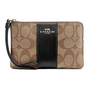 COACH Мини-клатч для женщин Corner Zip Coated Canvas с элементами из переработанной кожи, цвета khaki и black