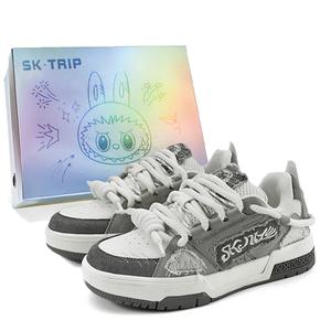 Скользоустойчивые амортизирующие дышащие увеличивающие рост низкие кеды для скейтбординга унисекс SK.TRIP, Panda Black (с пряжкой)