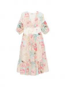 Платье миди с цветочным принтом ERMANNO FIRENZE, бежевый