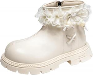 Девочкам милые кружевные ботильоны с бантом в стиле принцессы, модные ботинки на молнии Челси, осенне-зимние трендовые короткие сапожки Generic, Beige