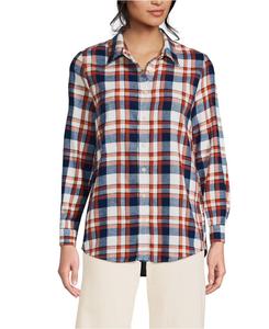 Женская фланелевая рубашка в стиле "бойфренд" с длинными рукавами Lands' End, Navy/bourbon plaid