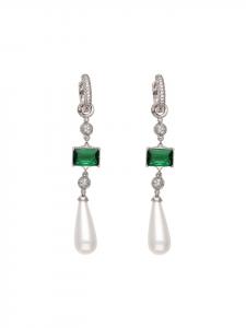 Faina Женские висячие серьги серебристого, зеленого и белого цвета
