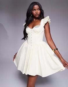 Мини-платье House of CB Sisi с вышивкой из хлопка лимонного цвета