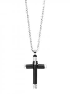 Adeliás Колье унисекс с подвеской - крест из нержавеющей стали черного цвета
