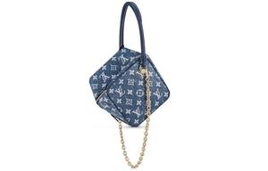 Жаккардовая джинсовая сумка с аппликацией из коровьей кожи в виде игральных костей на цепочке Повседневная женская модель синего цвета LOUIS VUITTON