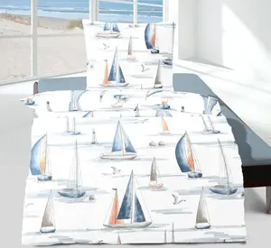 Постельное белье Dream Sleep Seersucker Sailing Trip Blue 135x200 см + 80x80 см Traumschlaf