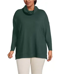 Уютная трикотажная туника большого размера с длинным рукавом и воротником-хомут Lands' End, зеленый