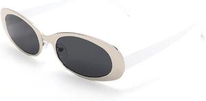 Солнцезащитные очки в овальной оправе в стиле панк для женщин, роскошные металлические солнцезащитные очки для женщин, классические винтажные очки, защита от ультрафиолета UV400 007301 Melrose, Silver