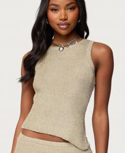 Женский асимметричный металлизированный трикотажный топ Goldy Edikted, Gold