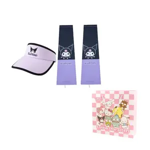 Sanrio Унисекс панама из полиамида с защитой от солнца, Kuromi Visor Sun Protection Hat+Cooling Arm Sleeves