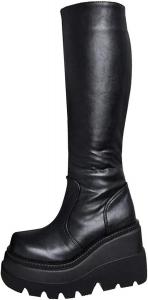 Женские сапоги до колена винтажные, средние сапоги до икра, боевые сапоги с круглым носком, платформой, для езды, из искусственной кожи с шнуровкой и боковой молнией, мотоциклетные ботильоны, обувь для осени и зимы Generic, Multicolor 03