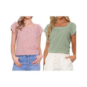 2 упаковки летних топов с квадратным вырезом в клетку для женщин, безрукавки Inspire Chic, Green White Brown