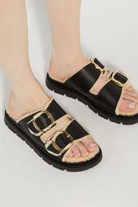 Сандалии Lodge на плоской подошве из искусственной овчины Dune London, черный