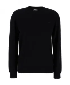 Черный шерстяной свитер с вышивкой логотипа в тон ткани. A.P.C., черный
