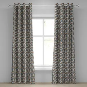 Винтажная штора на люверсах ABAKUHAUS, этнический узор пейсли с цветочным фоном, декоративная двухпанельная штора, 280 см x 260 см, цвет фиолетово-голубой бархатцы Abakuhaus