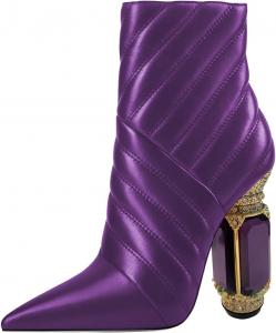 Женские ботильоны FSJ с блестящими кристаллами, высокий каблук, заостренный носок, боковая молния, свадебные и праздничные туфли размер 4-15 US, Purple