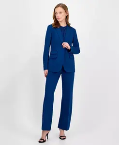 Женский костюм с закругленными лацканами, двубортный блейзер и брюки на резинке Anne Klein, синий