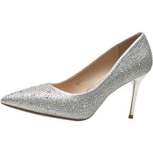 QITUMAUL Серебряные лодочки на шпильке с узким каблуком [высота каблука 5 см], цвет Silver[Heel Height 5cm]