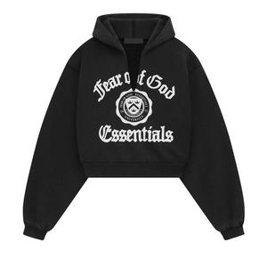 Худи Fear of God Essentials Heavy Fleece Cropped V-Neck Hoodie, Black