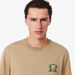 Мужская футболка Lacoste с вышитой эмблемой лавра, бежевый
