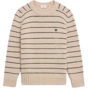 Триумф полосатый свитер с круглым вырезом из шерсти CELINE, Vanilla