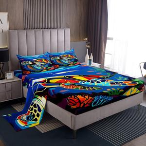 Erosebridal Детский комплект постельного белья с морскими черепахами, подводный мир с водорослями и кораллами, Blue and Red