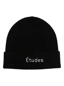 Шерстяная шапка бини с вышитым логотипом Études Studio, черный