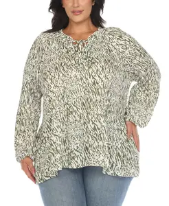 Блуза крестьянского кроя с принтом больших размеров White Mark, мультиколор