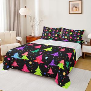 Erosebridal Комплект постельного белья с новогодним принтом звезд для детей, Black Green Red