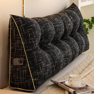 Треугольная съемная подушка для изголовья, большая подушка для спины, поддерживающая спинку, клиновидная подушка для дивана-кровати, моющаяся, подходит для дивана-кровати, двухъярусной кровати, общежития (цвет: черный, размер COZMAX, Black