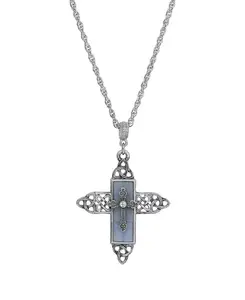 Филигранное ожерелье-крест из цветного стекла 2028, blue