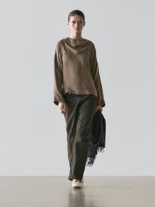 Летящая рубашка с драпировкой Massimo Dutti, brown