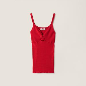 Хлопковый вязаный топ MIU MIU, красный