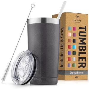 Кухонный стакан Zulay из нержавеющей стали с крышкой и трубочкой - 20 унций Zulay Kitchen, цвет Charcoal Shimmer