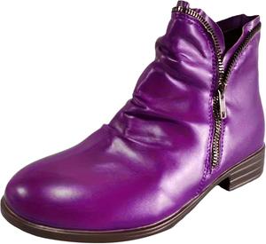 Женские ботильоны 2024 с низким толстым каблуком, короткие сапожки, классический округлый носок, боковая молния, винтажные кожаные ботильоны на плоской подошве, повседневная обувь для прогулок, осень-зима Hbeylia, Purple
