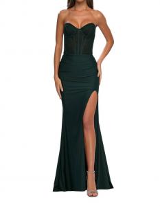 Длинное платье-корсет из джерси в темном изумруде La Femme, темно-изумрудный