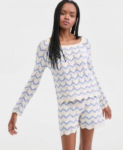 Детский свитер с ажурным узором шеврон Hooked Up by IOT, White w/ Blue