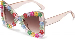 Женские солнцезащитные очки Melrose Square Flower Diamond Bling с бриллиантами и стразами, роскошные, с защитой от ультрафиолета UV400, модель 1918, Tea