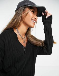 Черное трикотажное платье макси с v-образным вырезом Only